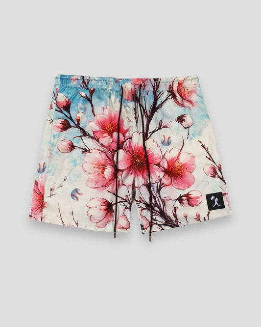 Cherry Blossom Baseball Diamond Lux Satin Shorts - Baseballism Online
