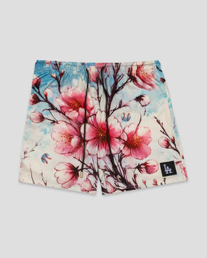 Cherry Blossom Baseball Diamond Lux Satin Shorts - Los Angeles Dodgers - Baseballism Online