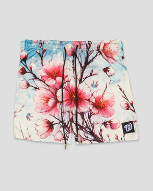 Cherry Blossom Baseball Diamond Lux Satin Shorts - Washington Nationals - Baseballism Online