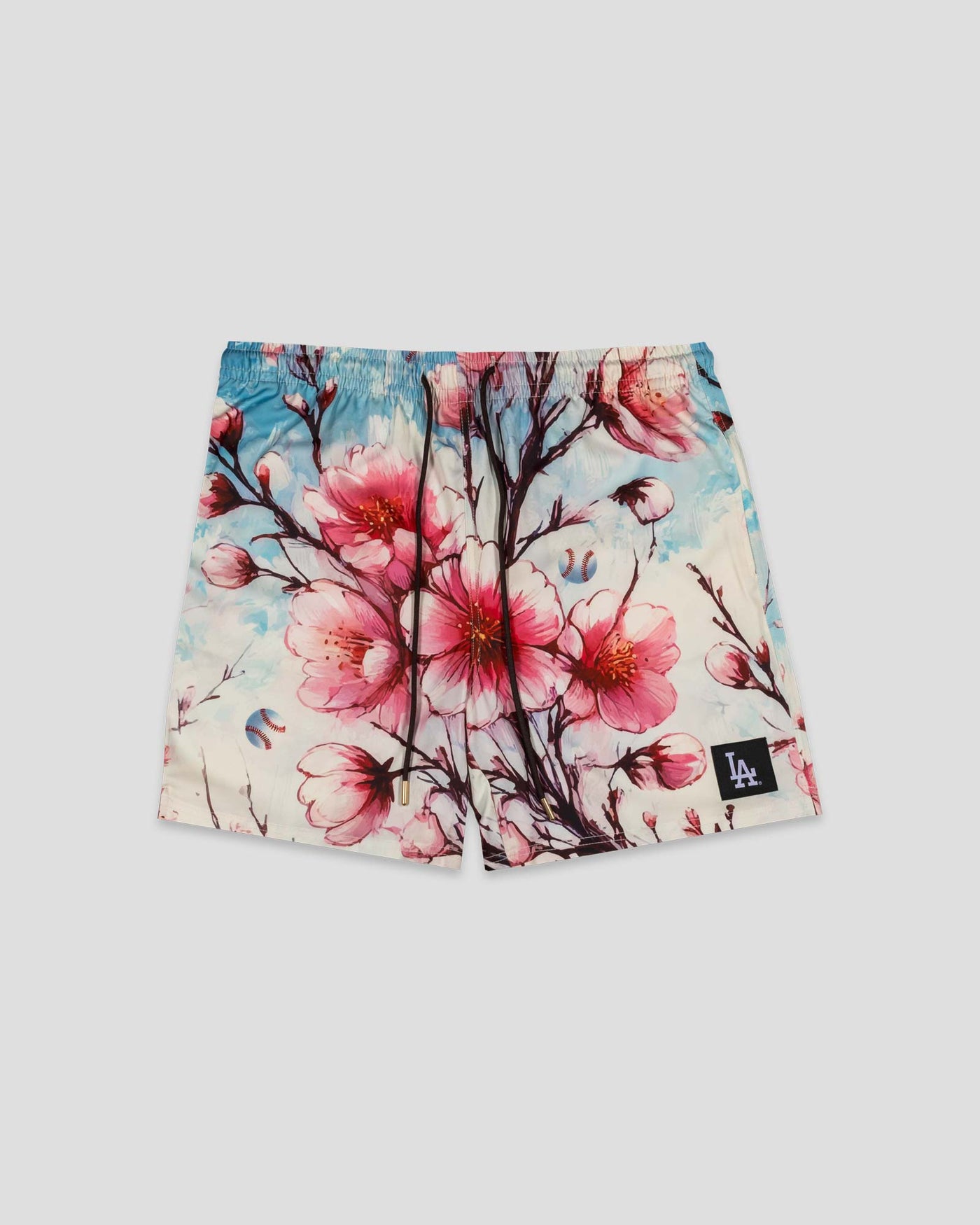 Cherry Blossom Baseball Diamond Lux Satin Youth Shorts - Los Angeles Dodgers