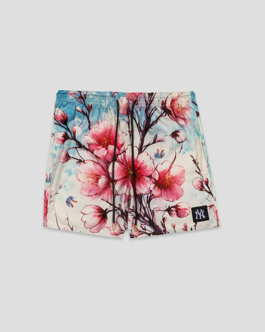 Cherry Blossom Baseball Diamond Lux Satin Youth Shorts - New York Yankees - Baseballism Online