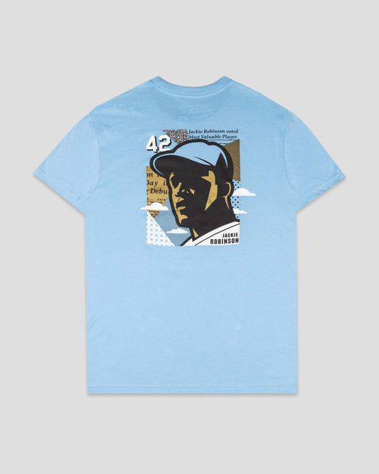 Jackie Robinson Front Page T-Shirt Light Blue - Baseballism Online