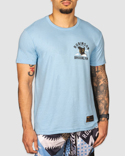 Jackie Robinson Front Page T-Shirt Light Blue - Baseballism Online