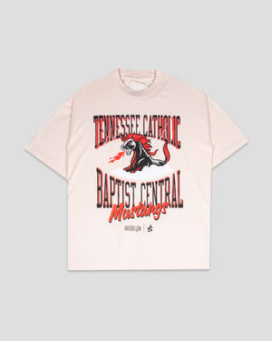 Tennessee Catholic Baptist Central Oversized T-Shirt (Pink) - Baseballism x Austin Schultz - Baseballism Online