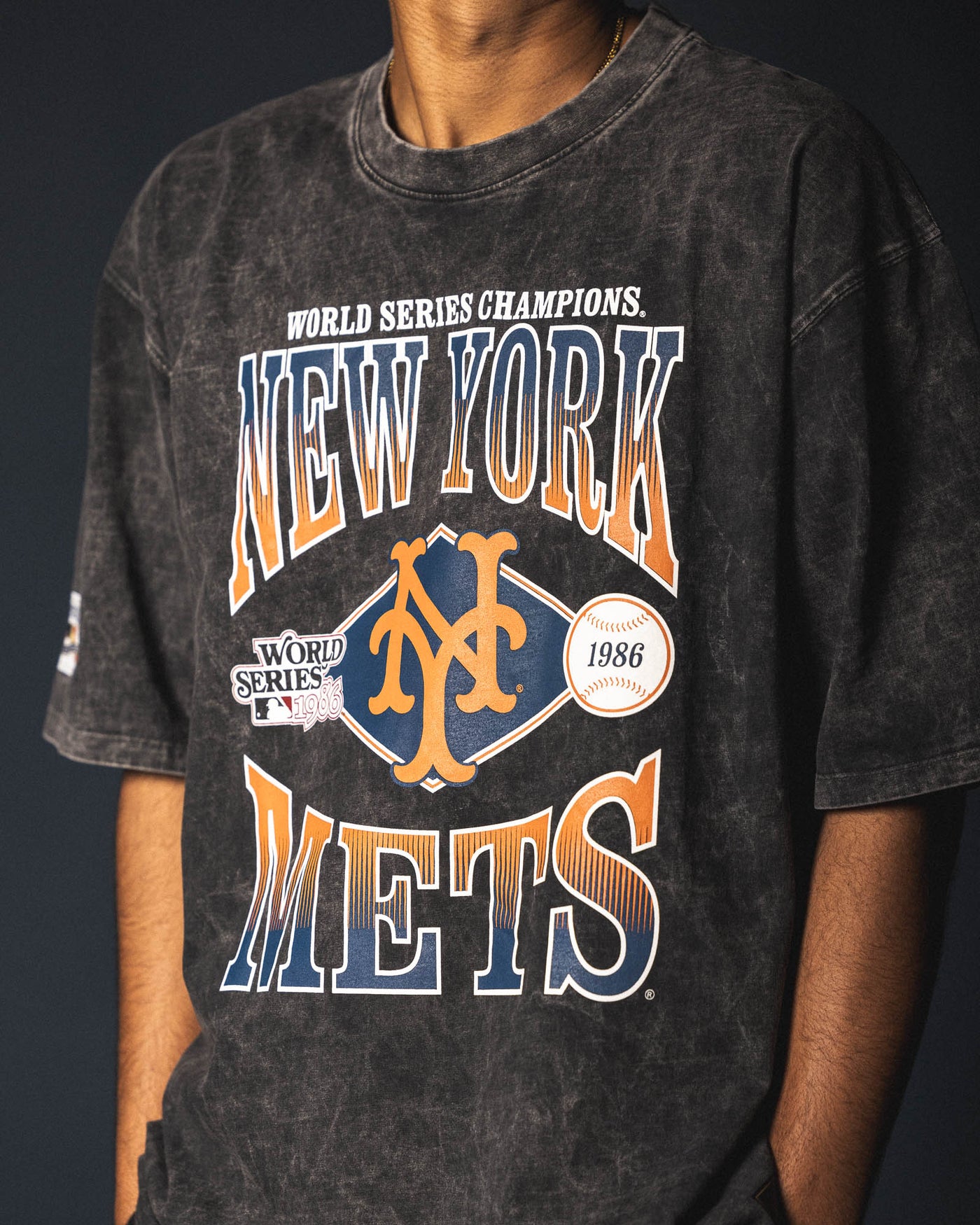 World Series 1986 Vintage Relaxed Fit T-Shirt (Black Acid Wash) - New