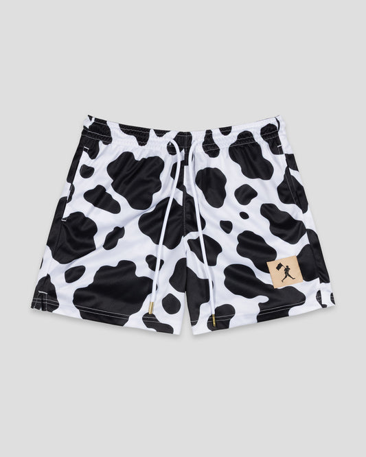 Moo Milk Cow Print Diamond Air Mesh Shorts - Black - Baseballism Online