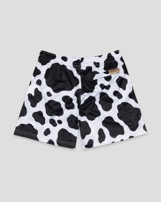 Moo Milk Cow Print Diamond Air Mesh Shorts - Black - Baseballism Online