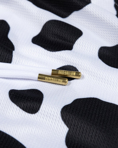Moo Milk Cow Print Diamond Air Mesh Shorts - Black