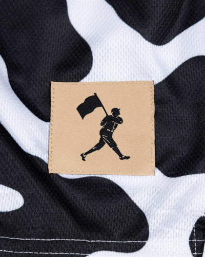 Moo Milk Cow Print Diamond Air Mesh Shorts - Black