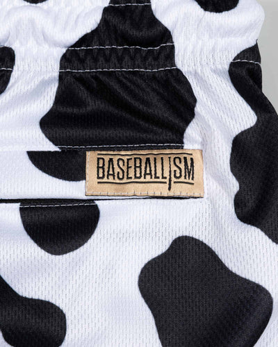 Moo Milk Cow Print Diamond Air Mesh Shorts - Black