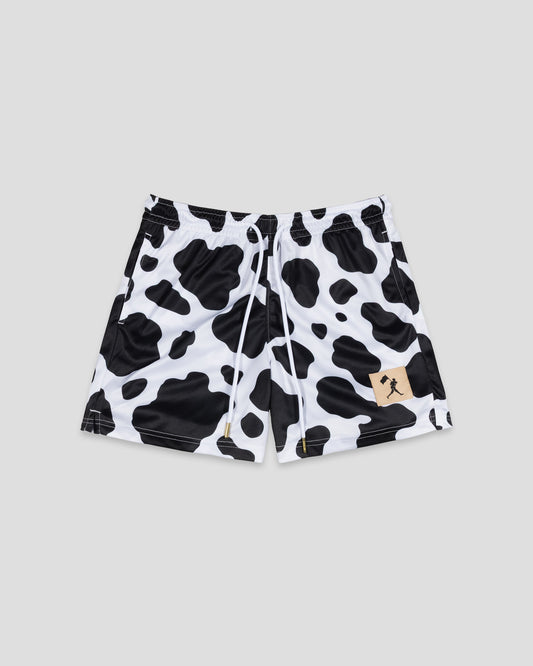 Moo Milk Cow Print Diamond Air Mesh Shorts (Black) - Youth - Baseballism Online