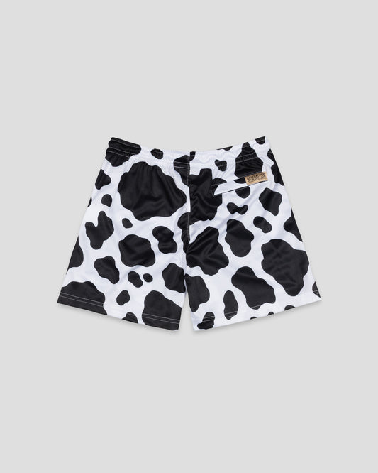 Moo Milk Cow Print Diamond Air Mesh Shorts (Black) - Youth - Baseballism Online