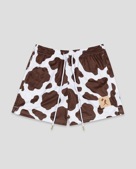Moo Milk Cow Print Diamond Air Mesh Shorts - Brown - Baseballism Online