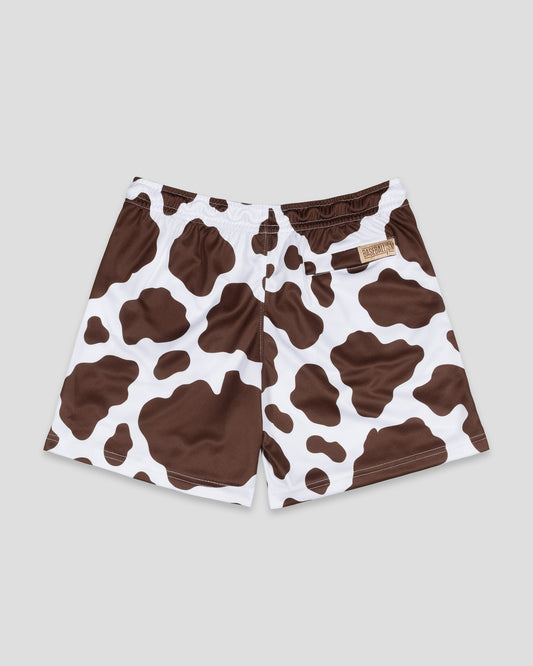 Moo Milk Cow Print Diamond Air Mesh Shorts - Brown - Baseballism Online