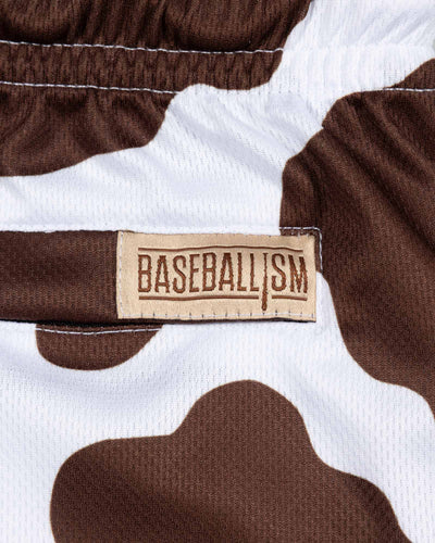 Moo Milk Cow Print Diamond Air Mesh Shorts - Brown