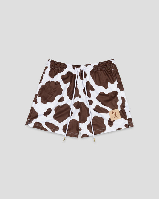 Moo Milk Cow Print Diamond Air Mesh Shorts (Brown) - Youth - Baseballism Online