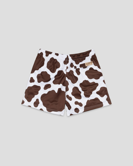Moo Milk Cow Print Diamond Air Mesh Shorts (Brown) - Youth - Baseballism Online