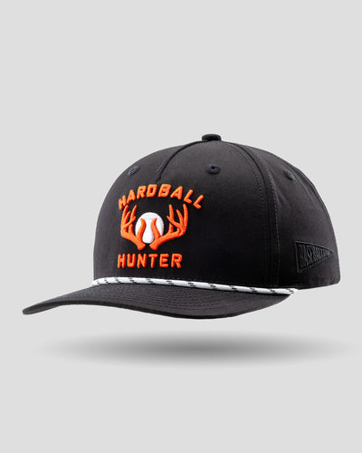 Hardball Hunter Five Panel Rope Cap - Black - Baseballism Online