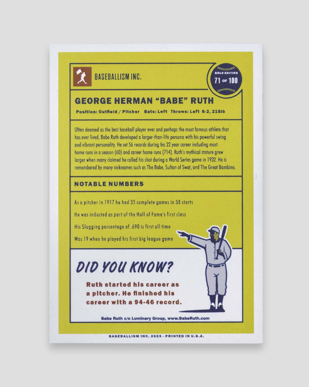 Babe Ruth Collectible Card | Baseballism Online, image size:1080x1350