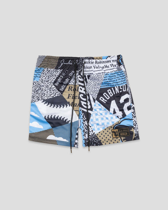 Jackie Robinson Front Page Diamond Air Mesh Shorts - Youth