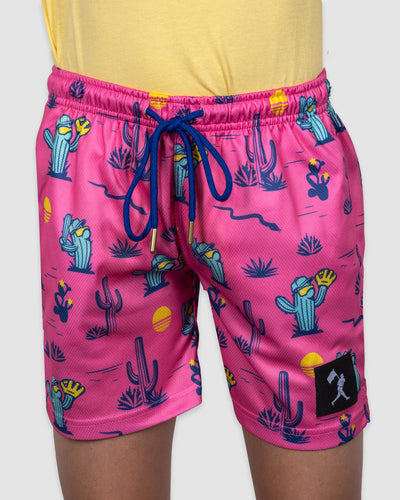 Spring Ball Cactus Diamond Air Youth Mesh Shorts - Pink - Baseballism Online