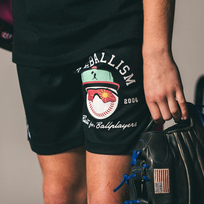 Yuvi Branded Diamond Air Mesh Shorts (Black) - Youth