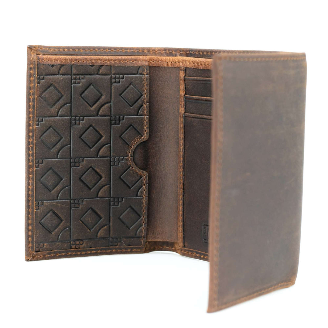 Flag Man Badge Trifold Glove Leather Wallet Oak